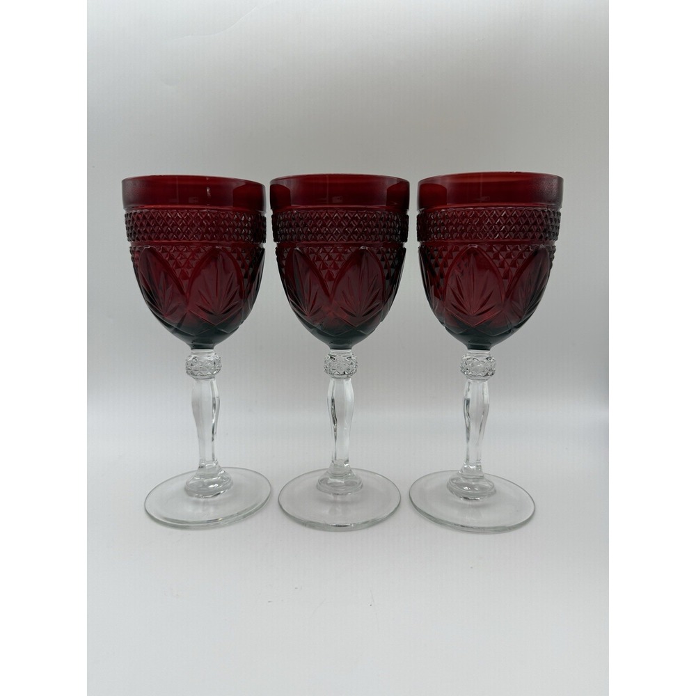 Vintage Cristal D'Arques Durand Ruby Red Water or Wine Goblets Set Of 3